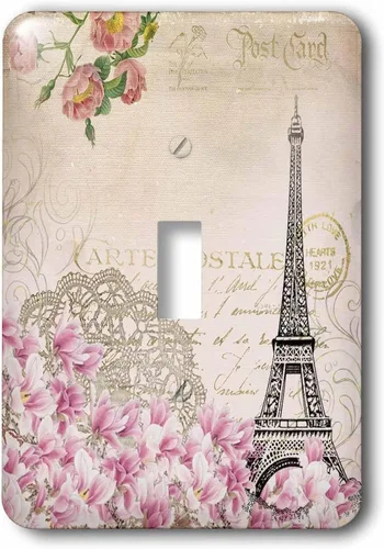 3dRose lsp_282547_1 Interruptor de palanca de la Torre Eiffel París con flores en estilo vintage