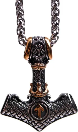 Miniatura 2 de LANGHONG Collar de martillo de Thor vikingo nórdico Mjolnir para hombre, joyería de talismán