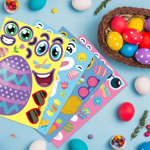 Miniatura 4 de 36 Hojas de Pegatinas de Pascua para Niños, Relleno para Cesta de Pascua, Pegatinas para Hacer Caras, Crea tus Propias Pegatinas de Animales