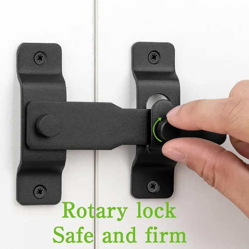 Miniatura 4 de INIRET Paquete de 2 pestillos para puerta de granero, 4.33 x 3.23 pulgadas, acero inoxidable negro mate, cerraduras de puerta abatibles, cerraduras