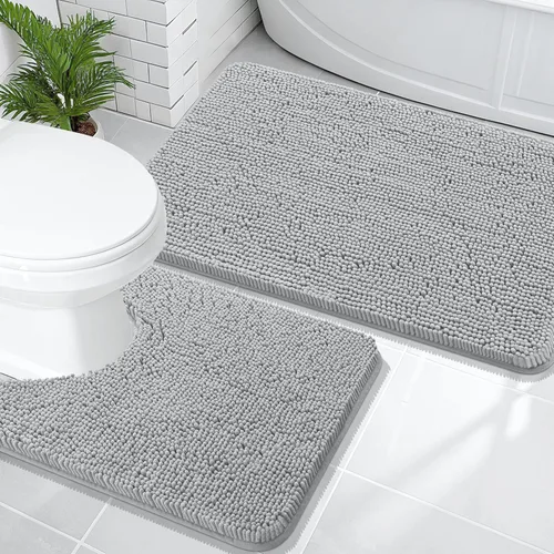 Miniatura 240 de OLANLY Juego de alfombras de baño de 2 piezas, alfombras de baño de chenilla suave y absorbente y alfombra de contorno en forma de U para inodoro