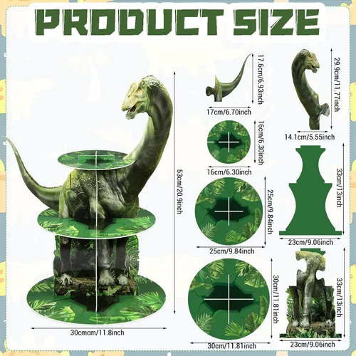 Miniatura 2 de Censen Soporte para cupcakes de dinosaurio de 3 niveles, decoraciones de fiesta con temática de dinosaurio, decoración de torre de postre