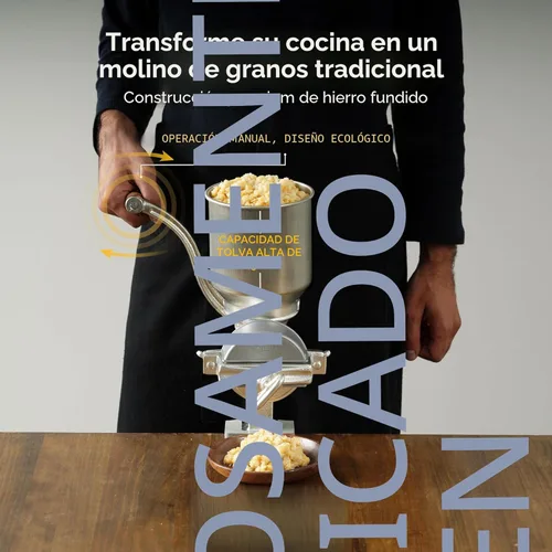 Miniatura 2 de Molinillo de maíz Corona con tolva alta, molino de granos, molinillo manual para maíz, arroz, soja, pimienta, garbanzos, molinillo de trigo