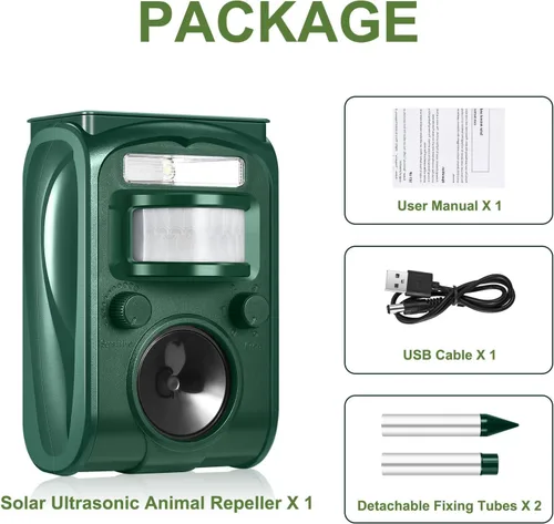 Miniatura 6 de Repelente de animales activado por movimiento al aire libre para la noche, repelente ultrasónico alimentado por energía solar con luz estroboscópica
