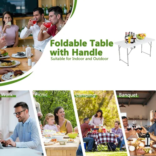Miniatura 6 de Mesas plegables portátiles de plástico de 4 pies, altura ajustable, mesa plegable de 4 pies, ligera, mesa de campamento plegable para interiores