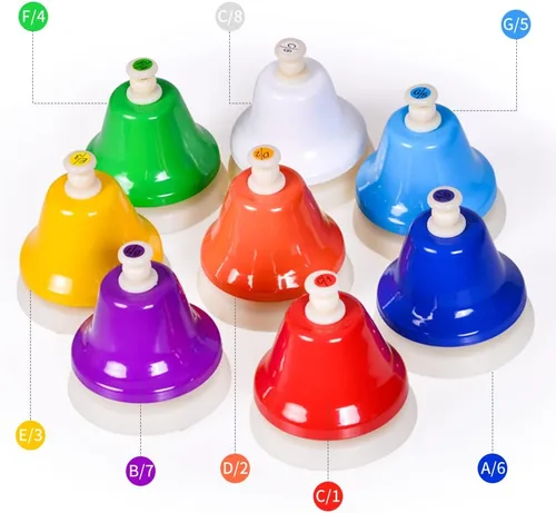 Miniatura 5 de ENNBOM Campana de escritorio 8 notas instrumento de percusión musical - campana de mano diatónica para enseñanza musical