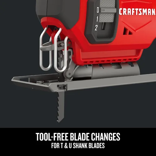 Miniatura 5 de CRAFTSMAN Kit de sierra caladora inalámbrica V20, 3 ajustes orbitales, hasta 2,500 SPM, batería y cargador incluidos (CMCS600D1)
