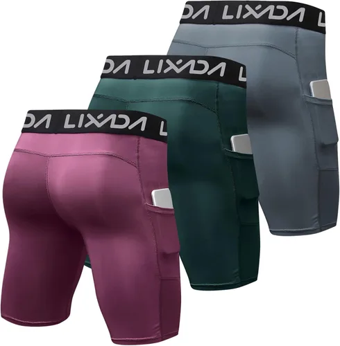 Miniatura 6 de Lixada Pantalones cortos de compresión para hombre, paquete de 3 unidades, ropa interior de entrenamiento activo para deportes de alto rendimiento