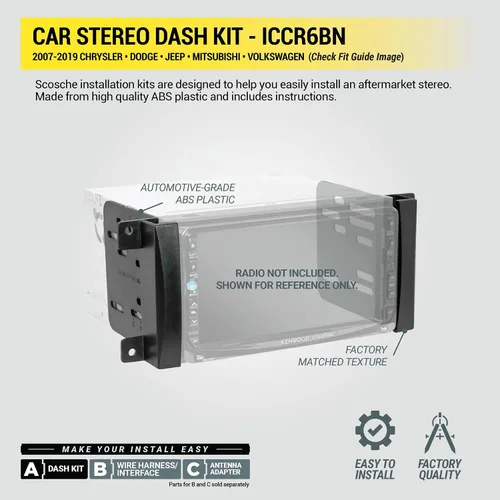 Miniatura 4 de Scosche ICCR6BN Kit de instalación de radio Double DIN para salpicadero Compatible con vehículos selectos Chrysler, Dodge, Jeep y RAM de 2007-2019