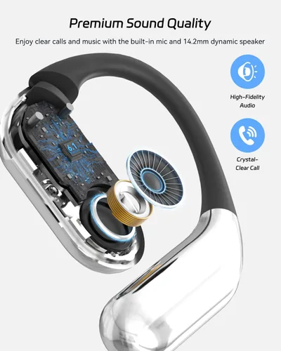 Miniatura 5 de SANOTO Auriculares de oreja abierta, auriculares Bluetooth con pantalla digital inteligente, auriculares abiertos con ganchos para los oídos, tiempo