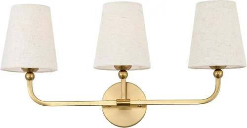 Miniatura 35 de VL837-BG-RA-2 - Lámparas de baño de 2 luces, luces de ratán dorado cepillado, aplique de doble pared con pantalla tejida a mano acampanada, apliques