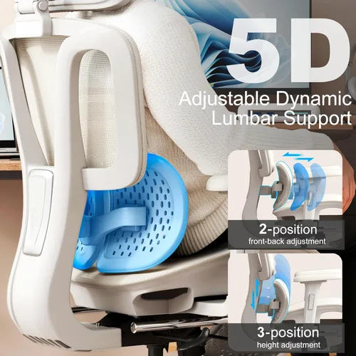 Miniatura 4 de Vonesse Silla de oficina ergonómica con reposapiés, sillas de escritorio con reposacabezas y reposabrazos ajustables 3D, silla de juegos de Blanco