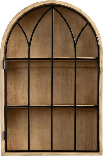 Miniatura 8 de Kate and Laurel Megara - Gabinete decorativo de pared colgante con arco de madera con puerta para almacenamiento abierto; 16 x 5 x 24; Madera Natural