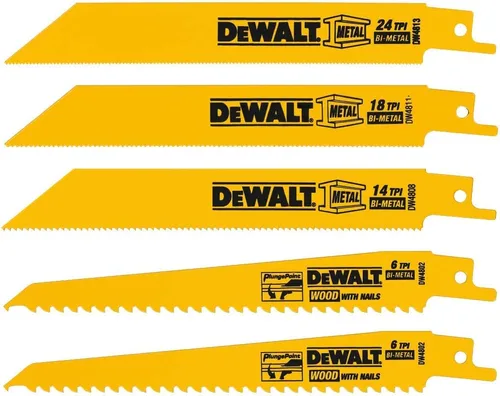 Miniatura 4 de DEWALT Hojas de sierra recíproca, parte trasera recta, 12 pulgadas, 14 TPI, paquete de 5 (DW4838)