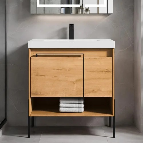 Miniatura 22 de Blossom Turin - Mueble de baño de roble Classik de 24 pulgadas con fregadero acrílico, gabinete independiente minimalista de madera, diseño moderno