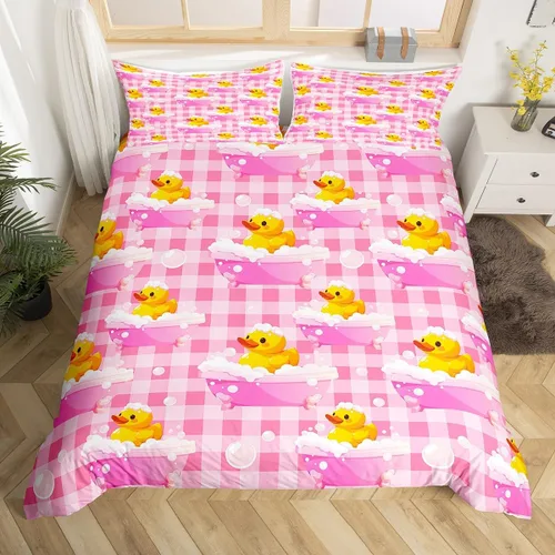 Miniatura 21 de Erosebridal Funda de edredón para niños y niñas, diseño de pato amarillo, diseño de patos de dibujos animados, juego de ropa de cama de animales