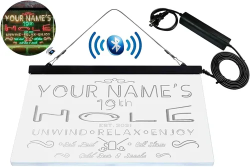 Miniatura 8 de Personalized 19th Hole Golf Club Tri-Color LED Neon Light Sign Customize Name Date Text Quote Font Green & Red & Yellow 13 x 8.7 Inches
