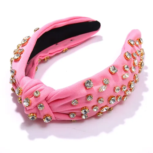 Miniatura 7 de Diadema anudada de cristal para mujer, diadema con nudo superior ancha, diadema de moda para mujer, accesorios para el cabello (rosa)