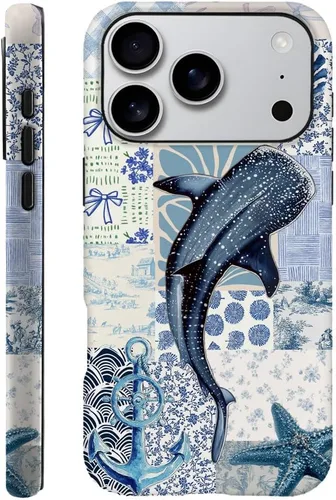 Miniatura 67 de DAIZAG Funda compatible con iPhone 13, funda duradera de protección contra golpes para niñas y mujeres, tema de retazos azul océano Tema