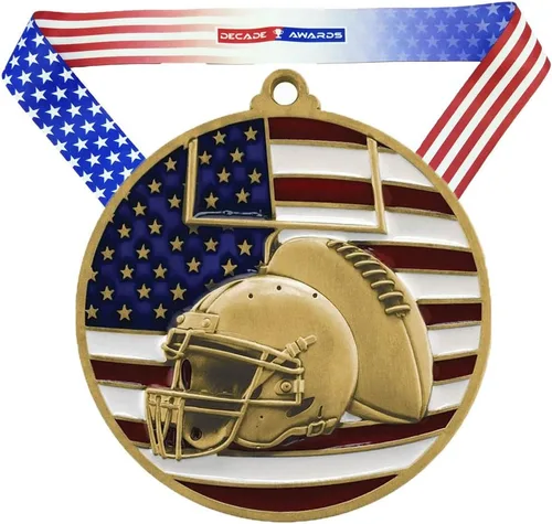 Miniatura 4 de Decade Awards Medalla patriótica grabada de fútbol – Medallón de rejilla de 2.75 pulgadas de ancho con estrellas y rayas de la bandera
