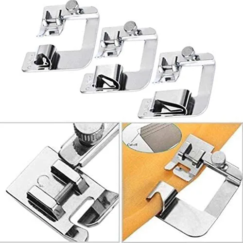 Miniatura 5 de FQTANJU Juego de 3 tamaños ajustables con dobladillo enrollado (1 pulgada, 1/2 pulgadas, 3/4 pulgadas) para máquina de coser, prensatelas