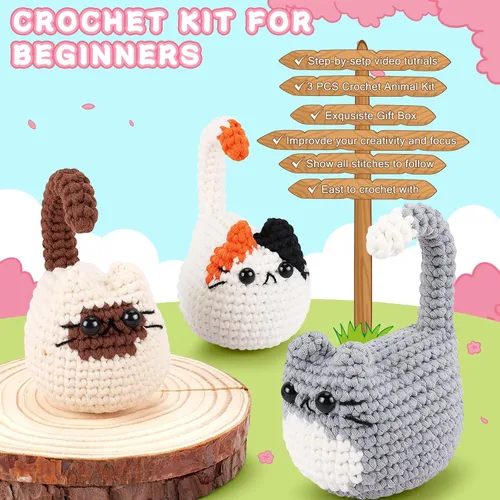 Miniatura 7 de Kit de ganchillo para gatos para principiantes, 3 piezas, kits de ganchillo para gatos, regalos de agradecimiento para profesores para mujeres, kit