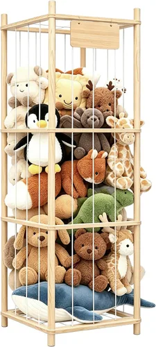 Almacenamiento de animales de peluche, soporte de madera para juguetes de zoológico para habitaciones de niños, organizador de juguetes de ahorro de