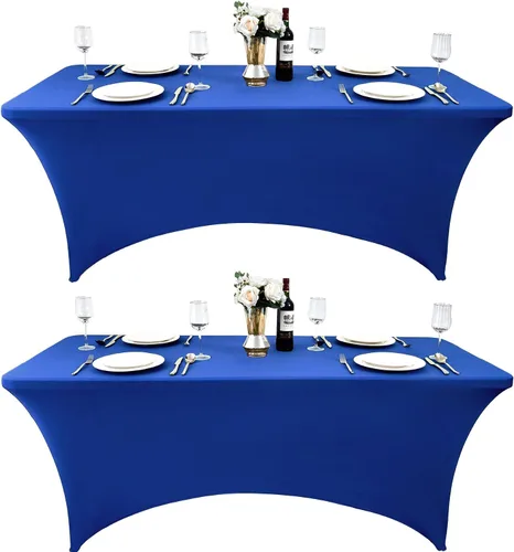 Miniatura 10 de Paquete de 2 Cubiertas de Mesa de Spandex de 4 pies para Mesas Plegables Rectangulares - Manteles Elásticos Ajustados Resistentes a las Arrugas