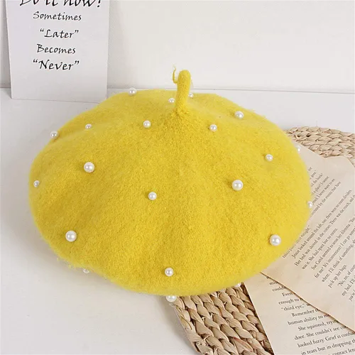 Miniatura 24 de Gorros de boina de perlas para bebés y niñas, sombreros de lana para fiesta de bebé, sombreros de primavera y verano, accesorios para bebés de 2 a 6