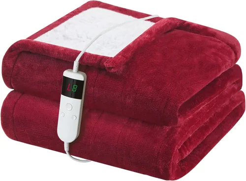 Miniatura 26 de Manta térmica eléctrica de 50 x 60 pulgadas, manta eléctrica de franela suave y sherpa con 10 niveles de calefacción, se apaga automáticamente