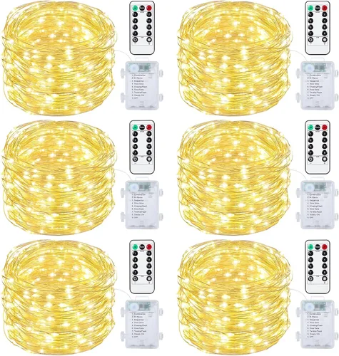 Miniatura 14 de Mlambert Paquete de 3 luces de hadas de 33 pies, funciona con pilas con control remoto y temporizador, impermeable, regulable, 8 modos, 100 luces