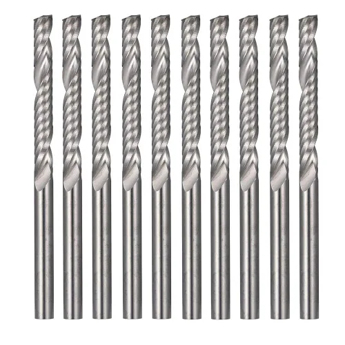 10 piezas de 1/8 de pulgada con un solo filo de 1 flauta, fresado en espiral, fresado CNC, herramienta de corte, longitud de flauta 0.866 in, OAL