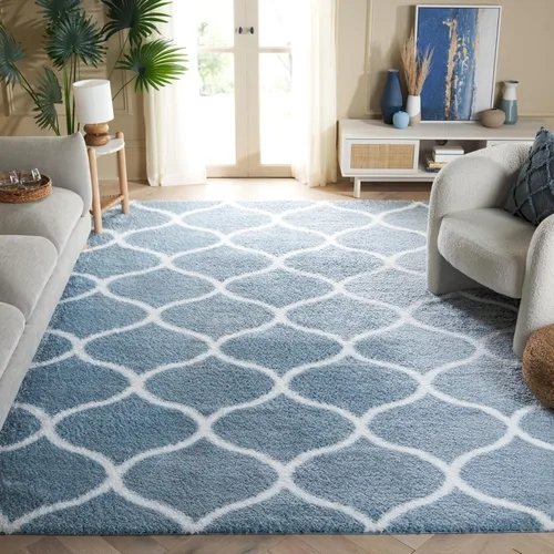 Miniatura 50 de SAFAVIEH Tahoe Shag Collection - Alfombra para pasillo, 2 x 9 pies, color beige y blanco, diseño de enrejado, no desprende pelusa y de fácil