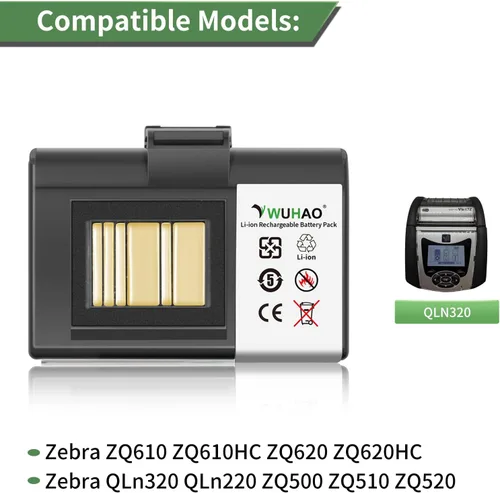Miniatura 3 de WUHAO Batería ZQ510 [2025 actualizada] para impresora Zebra ZQ620 ZQ520 ZQ521 QLN320 QLN220 QLn220HC ZR628 ZR638 ZR658 ZR668 ZQ610 ZQ500 ZQ500