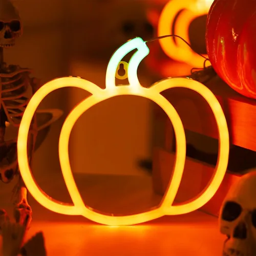 Decoración de otoño de Halloween, luces de calabaza, luces de neón naranja y verde, funciona con pilas o USB, decoración vintage de Acción de