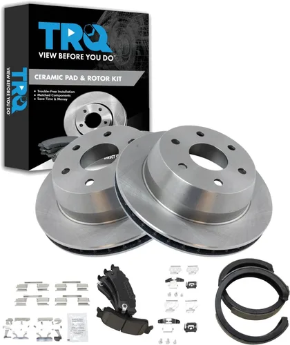 Miniatura 33 de TRQ Kit de pastillas de freno y rotor Posi trasero premium con zapatas de estacionamiento para camión GM SUV