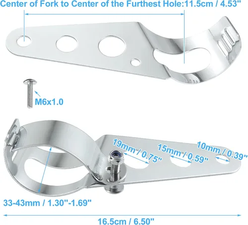 Miniatura 7 de ACROPIX Soportes universales para faros delanteros de motocicleta, abrazaderas de horquilla de 1.299 in a 1.693 in, tono plateado, paquete de 2