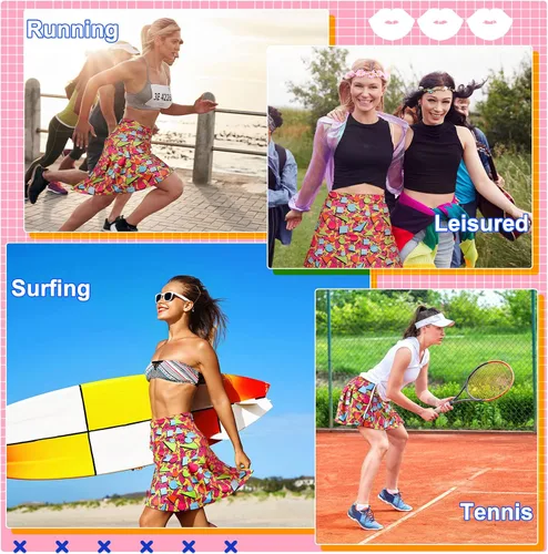 Miniatura 7 de JenPen Falda de tenis retro de los años 80 y 90 para mujer, con bolsillos, cintura alta, atlética, para golf, entrenamiento, correr, uso casual