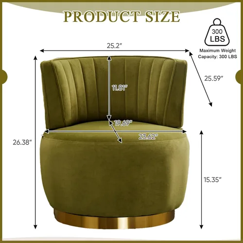 Miniatura 2 de Silla giratoria de terciopelo, moderna silla decorativa tapizada, silla redonda giratoria de 360° con base de metal dorado, cómoda silla de brazo
