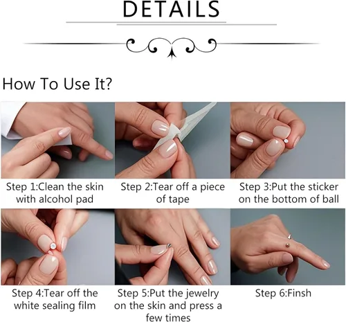 Miniatura 4 de Zolure - Anillos de imitación, anillos falsos para cejas, pernos de labret de labios falsos, bolas de reemplazo, puntas con 100 piezas de pegatinas