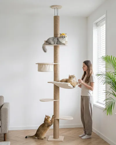 Miniatura 2 de Aechonow Árbol para gatos de piso a techo de 9 pies para gatos grandes, hamaca de 5 pulgadas de profundidad para gatitos de interior, torre