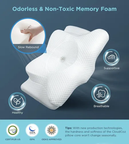 Miniatura 4 de Almohada cervical para el cuello ultra alivio del dolor para dormir, almohada de lectura ergonómica ajustable de espuma viscoelástica para adultos