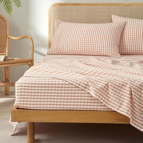 Miniatura 14 de LifeTB Tan Gingham - Juego de sábanas tamaño matrimonial, transpirables, suaves, color beige, gris topo, sábanas a cuadros 100% algodón lavado