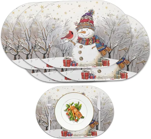 Miniatura 22 de Blue Flower Dining Table Mats Set of 2 Hummingbird Heat Resistant Placemats Washable and Wipeable Non Slip Place Mat, Waterproof Modern Dining Table