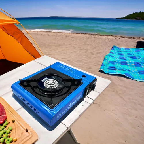 Miniatura 2 de Vivicreate Estufa de butano portátil de 7000 BTU, estufa de butano con encendido automático para campamento, quemador de gas portátil ligero con Azul