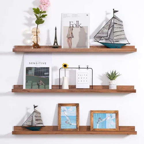 Miniatura 19 de MBYD Estantes flotantes de 36 pulgadas negros, estantes colgantes de madera, estante de repisa para fotos, estantes de repisa para fotos para pared