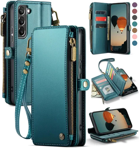 Miniatura 10 de Defencase Funda compatible con Samsung Galaxy S22 Plus con tarjetero de bloqueo RFID para mujeres y hombres, correa magnética de piel sintética