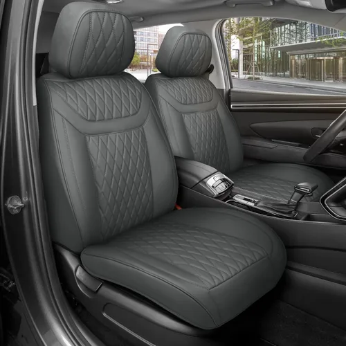 Miniatura 31 de MotorBox Haven Series - Fundas de asiento de piel de napa, para automóviles, edición Lux, fundas de asiento delantero con costuras de diamante