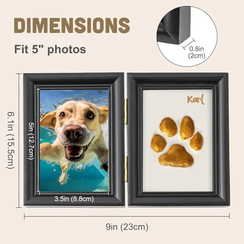 Miniatura 3 de Avont Kit de impresión de patas con marco de fotos y arcilla de impresión, recuerdo de impresión de huellas de patas para perros y gatos, exhibición