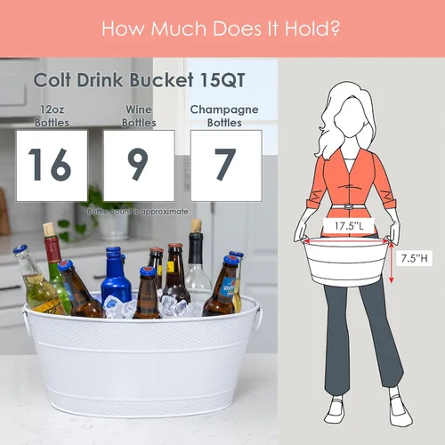 Miniatura 5 de BREKX Colt - Cubetas de hielo para fiestas, 16 botellas, hielera con asas, fácil de limpiar, acabado blanco brillante, resistente a fugas, ovalado